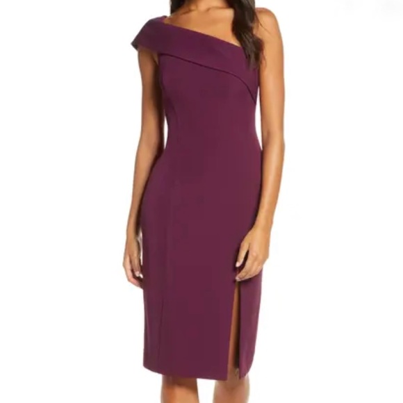 Shoulder Scuba Crepe Cocktail Dress 